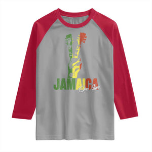 Jamaica One Love Reggae Music Raglan Shirt Rasta Peace Hand Guitar TS11 Sport Gray Red Print Your Wear