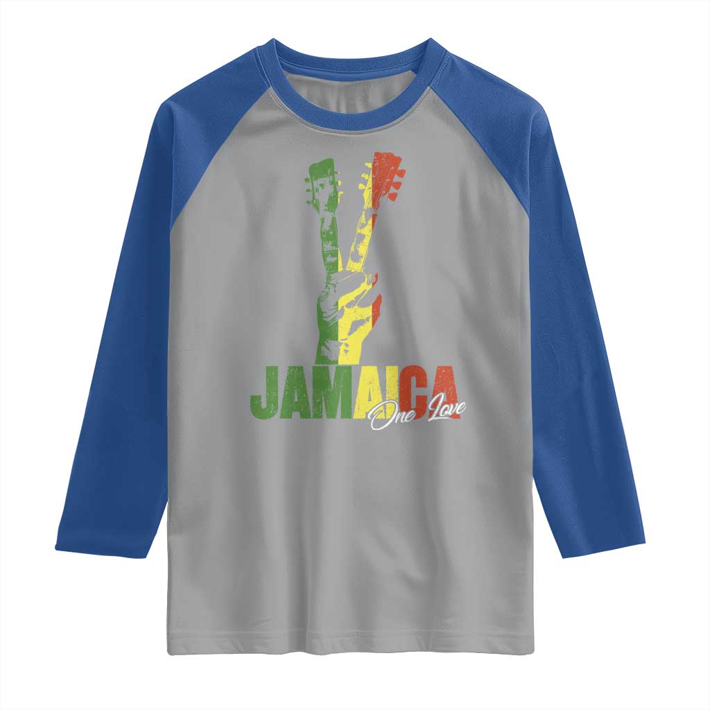 Jamaica One Love Reggae Music Raglan Shirt Rasta Peace Hand Guitar TS11 Sport Gray Royal Print Your Wear