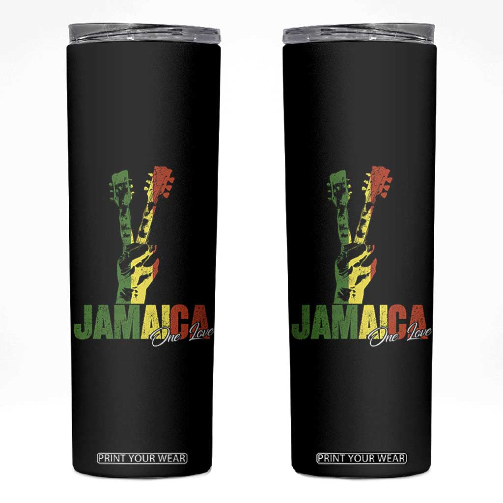 Jamaica One Love Reggae Music Skinny Tumbler Rasta Peace Hand Guitar TS11 Black Print Your Wear
