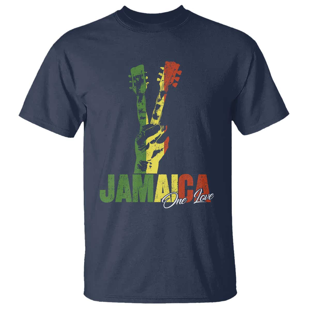 Jamaica One Love Reggae Music T Shirt Rasta Peace Hand Guitar TS11 Navy Print Your Wear