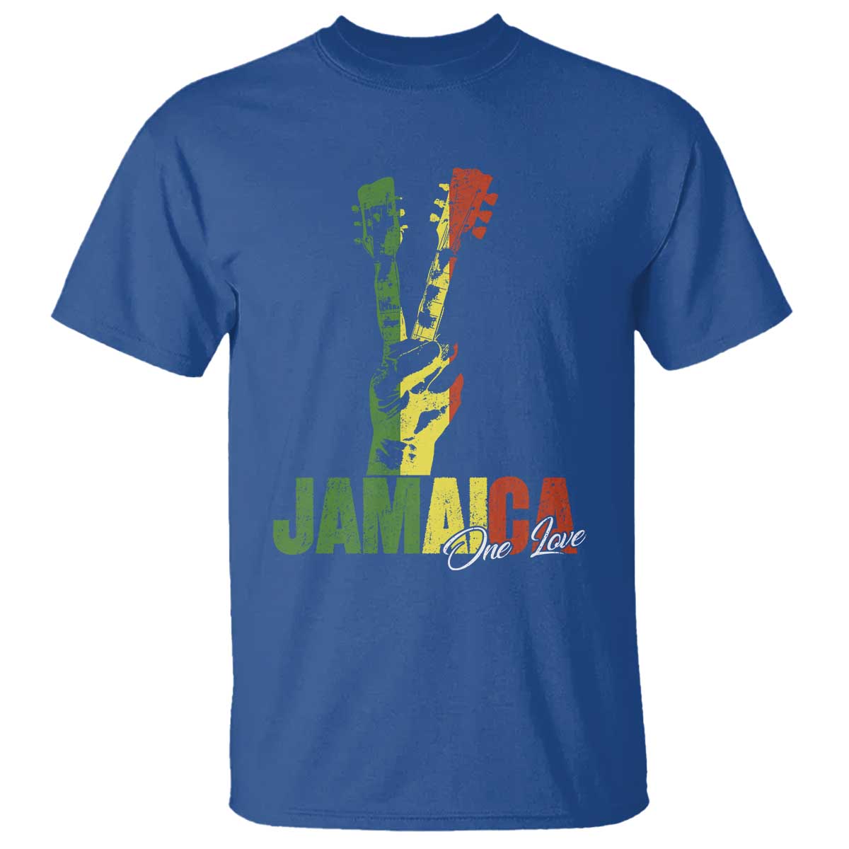Jamaica One Love Reggae Music T Shirt Rasta Peace Hand Guitar TS11 Royal Blue Print Your Wear