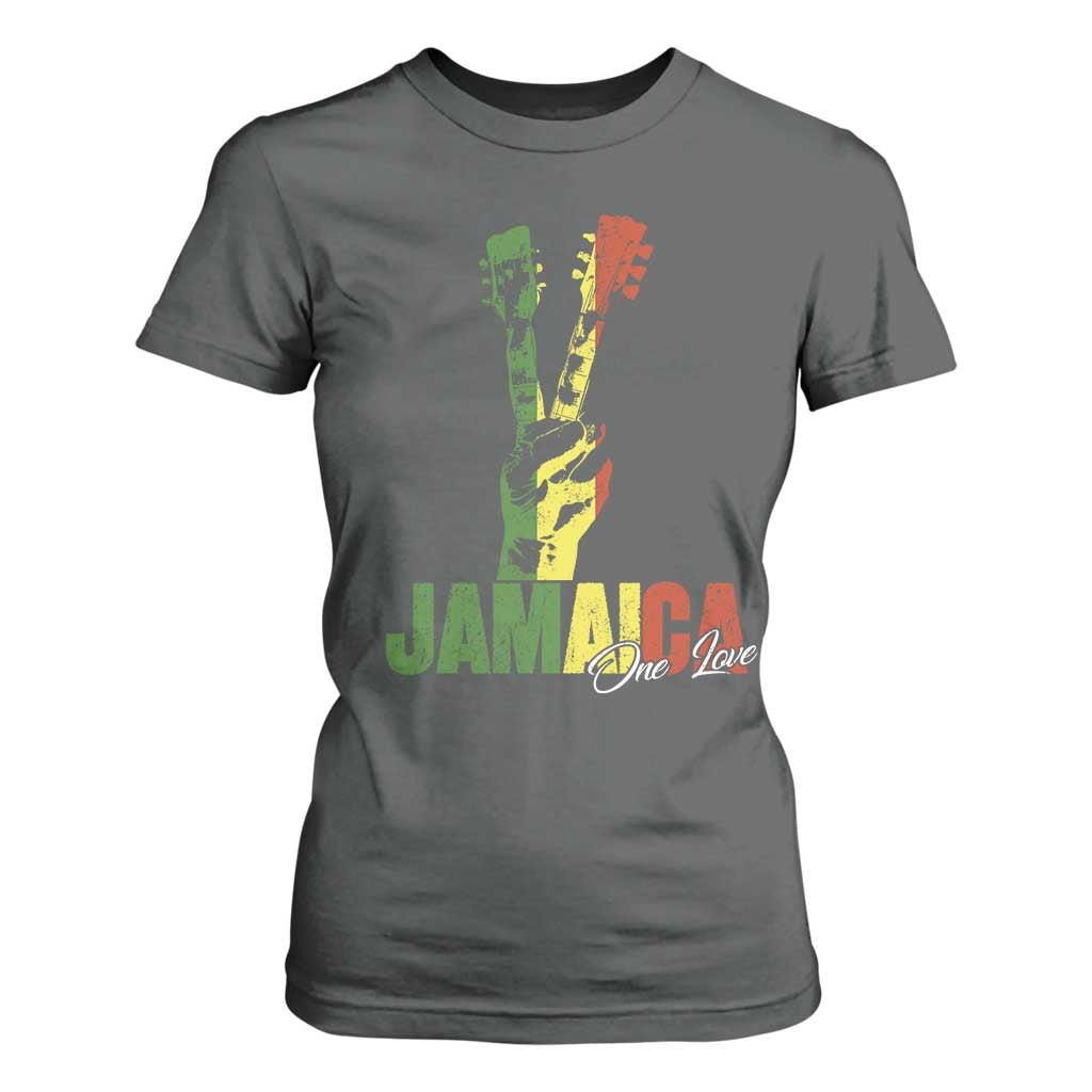 Jamaica One Love Reggae Music T Shirt For Women Rasta Peace Hand Guitar TS11 Dark Heather Print Your Wear