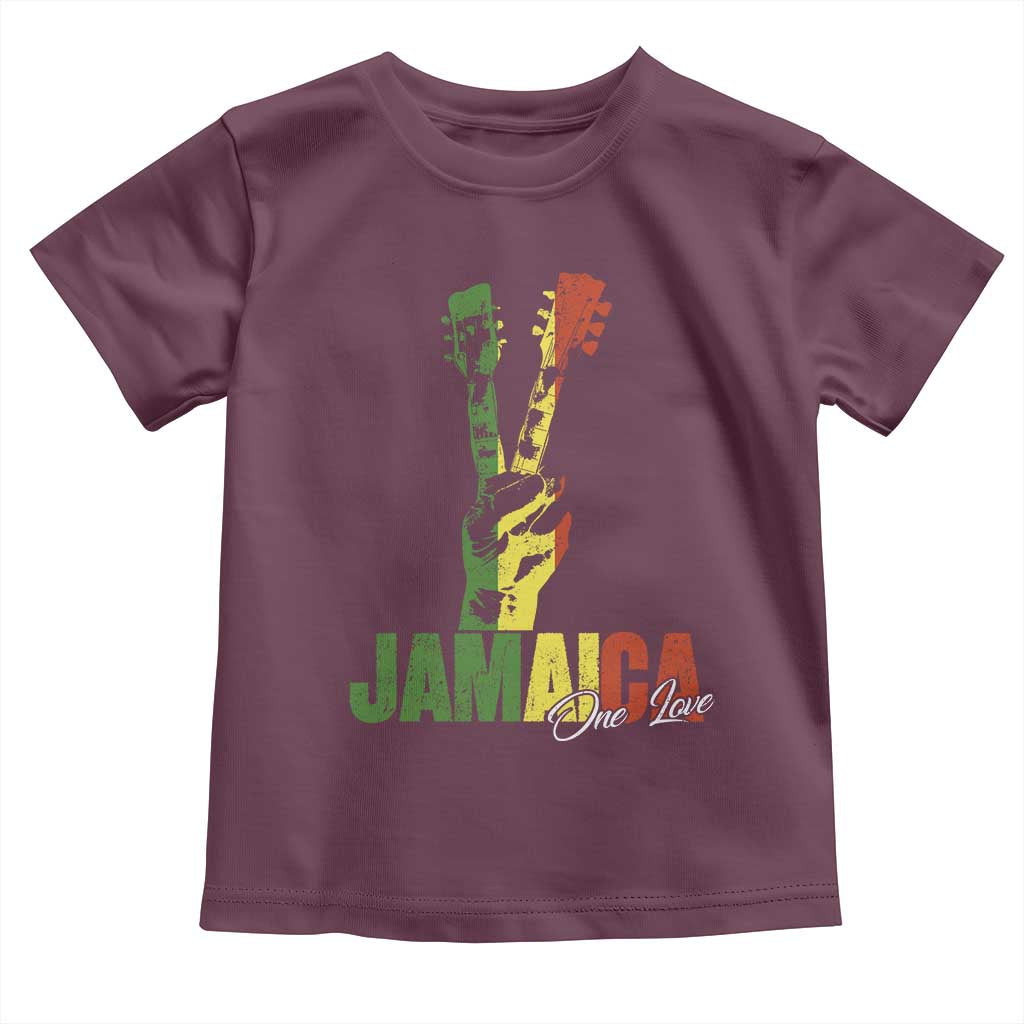 Jamaica One Love Reggae Music Toddler T Shirt Rasta Peace Hand Guitar TS11 Maroon Print Your Wear