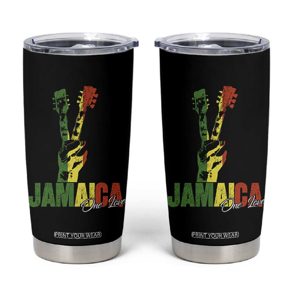 Jamaica One Love Reggae Music Tumbler Cup Rasta Peace Hand Guitar TS11 Black Print Your Wear
