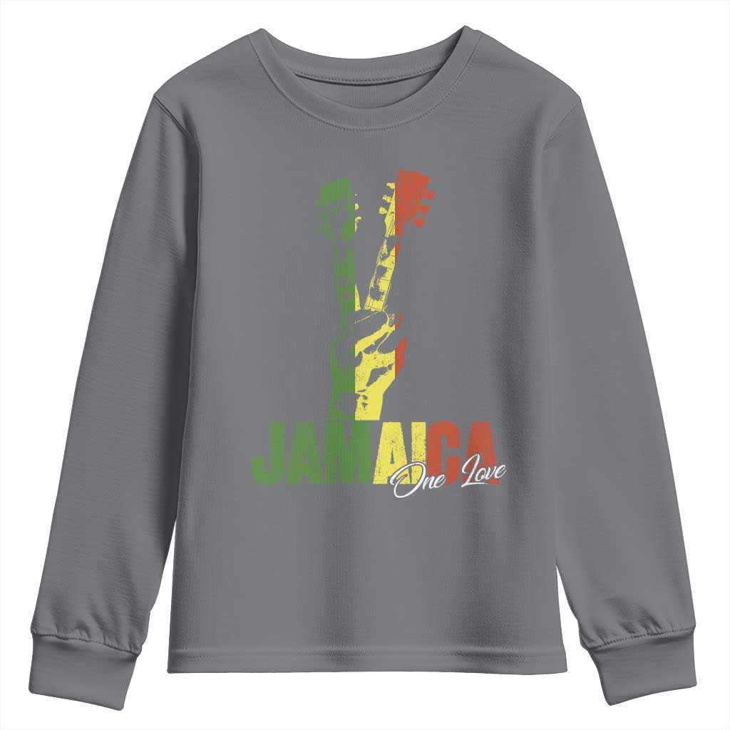 Jamaica One Love Reggae Music Youth Sweatshirt Rasta Peace Hand Guitar TS11 Charcoal Print Your Wear