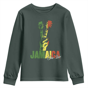 Jamaica One Love Reggae Music Youth Sweatshirt Rasta Peace Hand Guitar TS11 Dark Forest Green Print Your Wear