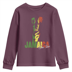 Jamaica One Love Reggae Music Youth Sweatshirt Rasta Peace Hand Guitar TS11 Maroon Print Your Wear