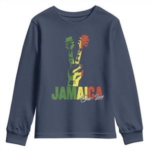 Jamaica One Love Reggae Music Youth Sweatshirt Rasta Peace Hand Guitar TS11 Navy Print Your Wear