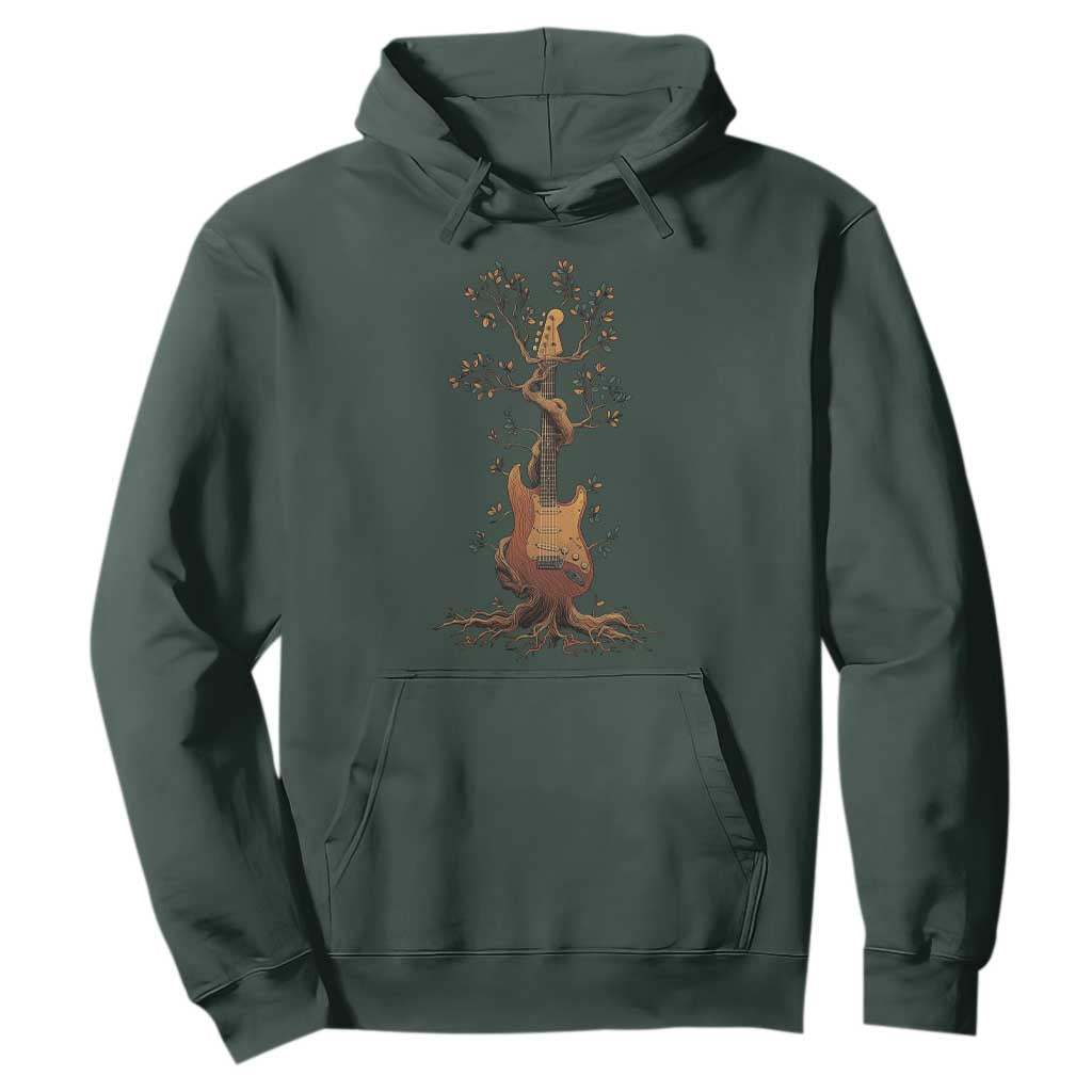 Nature Guitar Tree of Life Guitarist Artistic Roots Hoodie TS11 Dark Forest Green Print Your Wear
