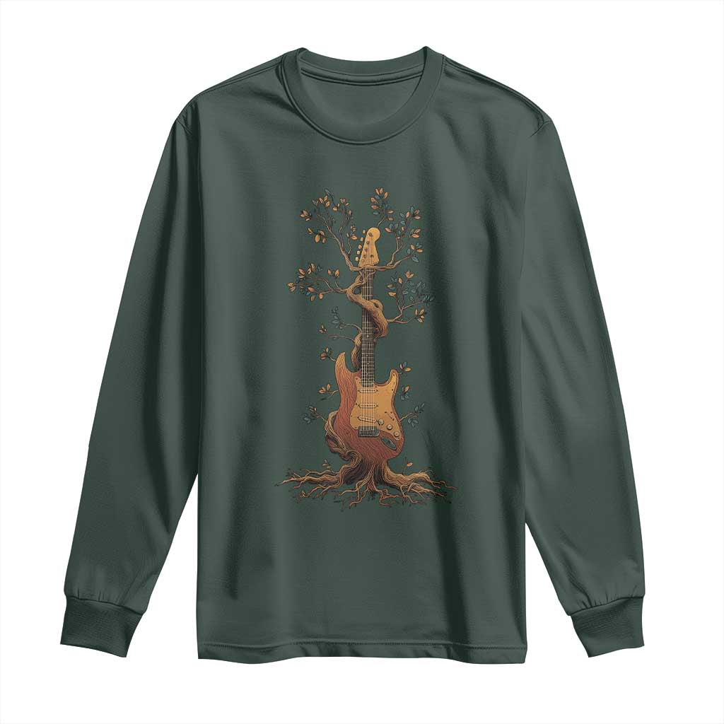 Nature Guitar Tree of Life Guitarist Artistic Roots Long Sleeve Shirt TS11 Dark Forest Green Print Your Wear