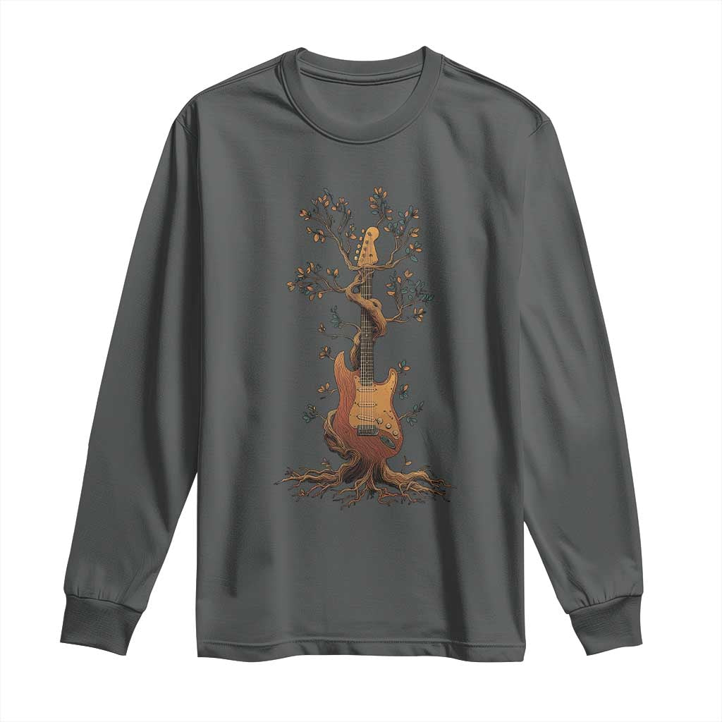 Nature Guitar Tree of Life Guitarist Artistic Roots Long Sleeve Shirt TS11 Dark Heather Print Your Wear