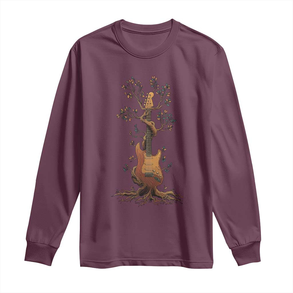 Nature Guitar Tree of Life Guitarist Artistic Roots Long Sleeve Shirt TS11 Maroon Print Your Wear