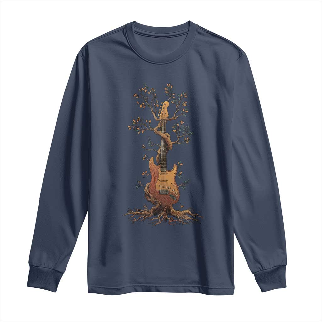 Nature Guitar Tree of Life Guitarist Artistic Roots Long Sleeve Shirt TS11 Navy Print Your Wear