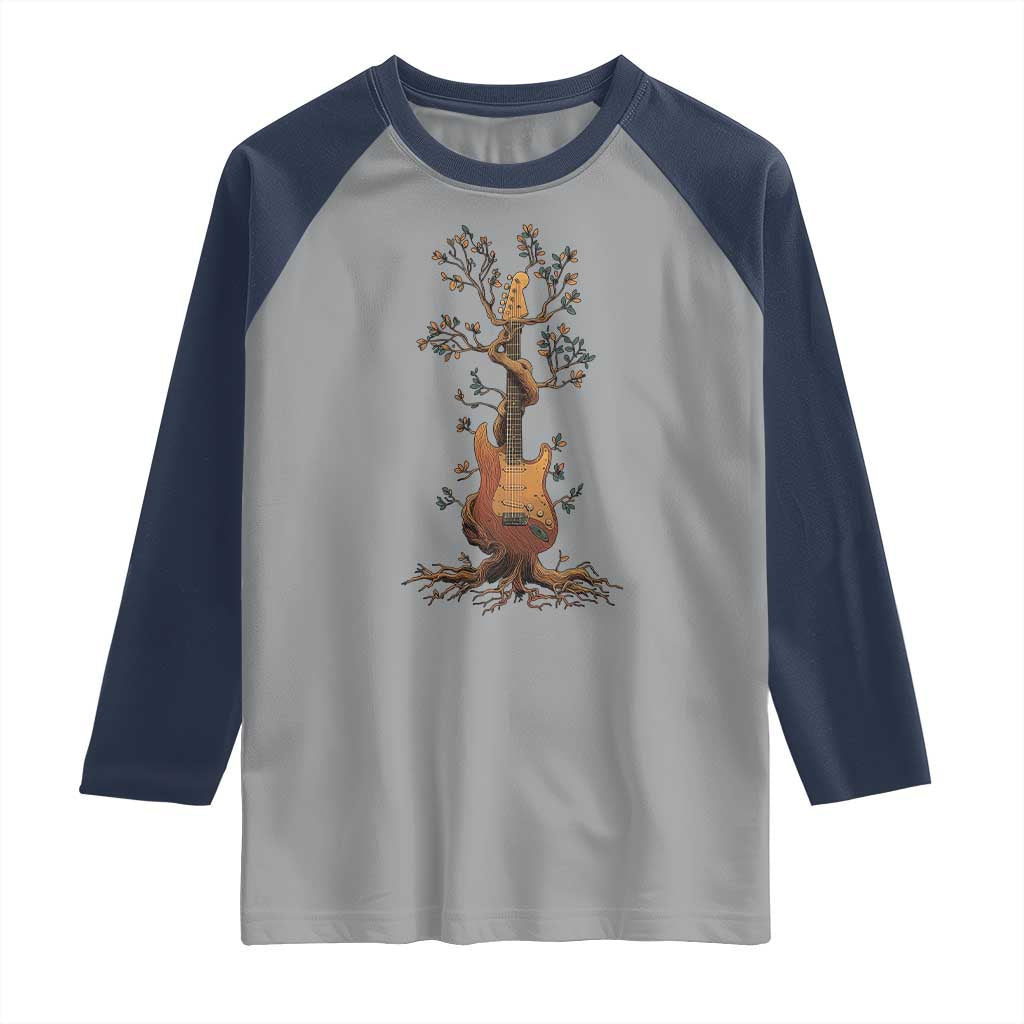 Nature Guitar Tree of Life Guitarist Artistic Roots Raglan Shirt TS11 Sport Gray Navy Print Your Wear