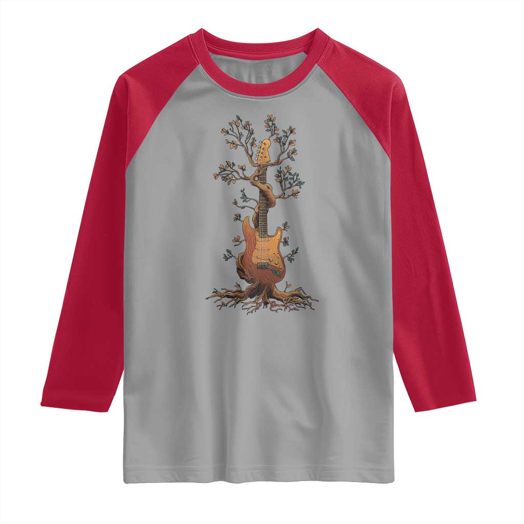 Nature Guitar Tree of Life Guitarist Artistic Roots Raglan Shirt TS11 Sport Gray Red Print Your Wear