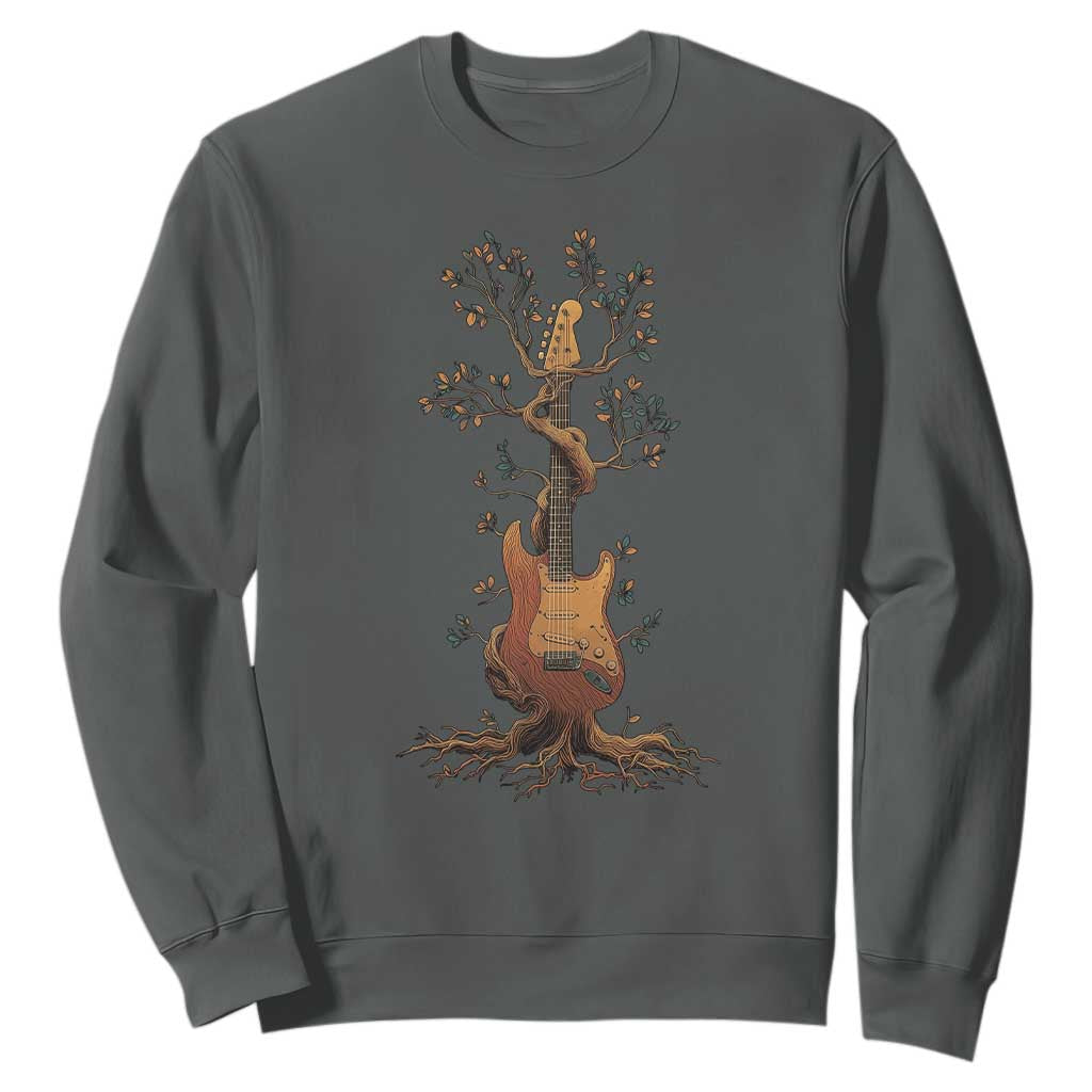 Nature Guitar Tree of Life Guitarist Artistic Roots Sweatshirt TS11 Dark Heather Print Your Wear