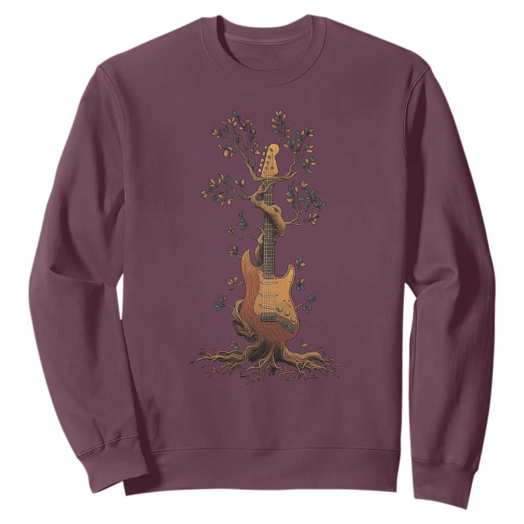 Nature Guitar Tree of Life Guitarist Artistic Roots Sweatshirt TS11 Maroon Print Your Wear