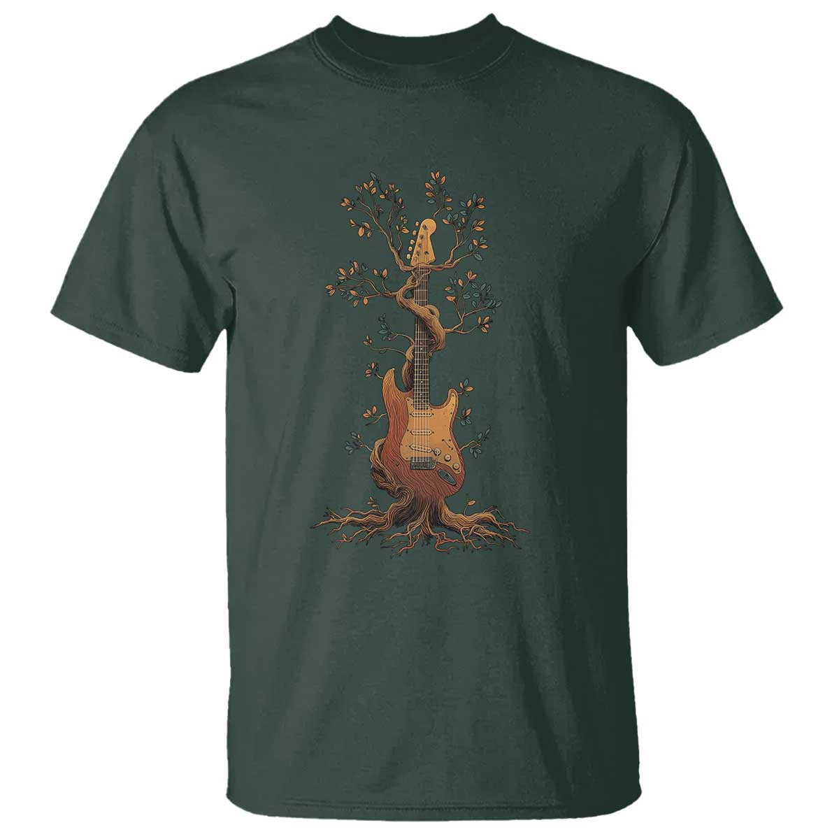 Nature Guitar Tree of Life Guitarist Artistic Roots T Shirt TS11 Dark Forest Green Print Your Wear