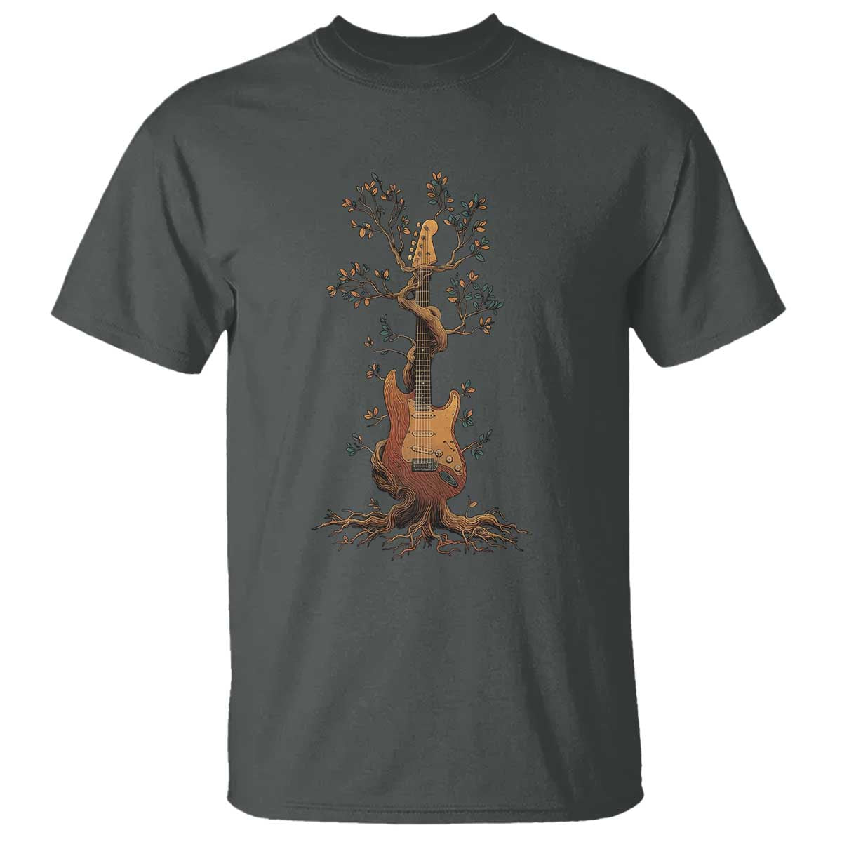 Nature Guitar Tree of Life Guitarist Artistic Roots T Shirt TS11 Dark Heather Print Your Wear