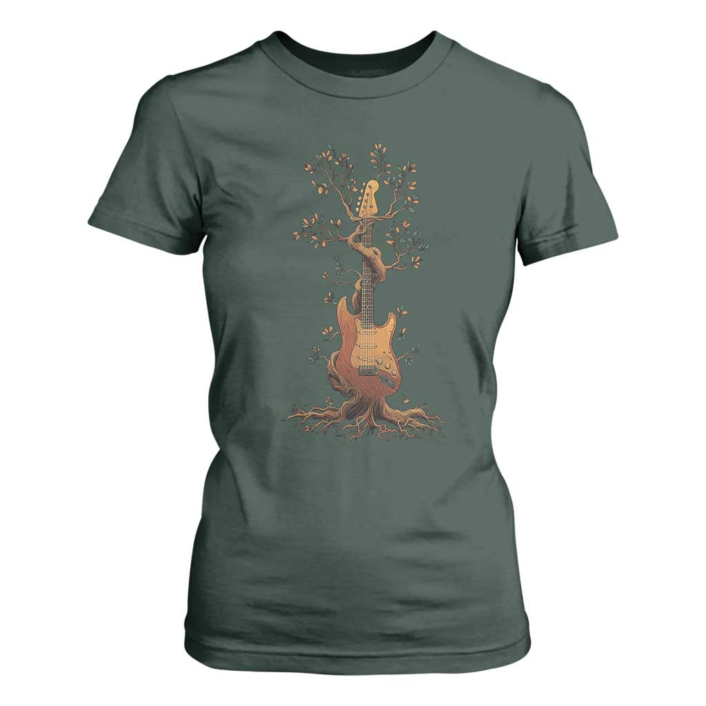Nature Guitar Tree of Life Guitarist Artistic Roots T Shirt For Women TS11 Dark Forest Green Print Your Wear