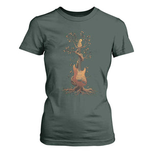 Nature Guitar Tree of Life Guitarist Artistic Roots T Shirt For Women TS11 Dark Forest Green Print Your Wear