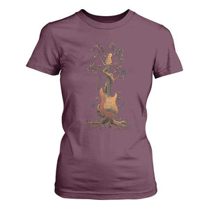 Nature Guitar Tree of Life Guitarist Artistic Roots T Shirt For Women TS11 Maroon Print Your Wear