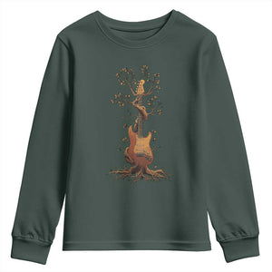 Nature Guitar Tree of Life Guitarist Artistic Roots Youth Sweatshirt TS11 Dark Forest Green Print Your Wear