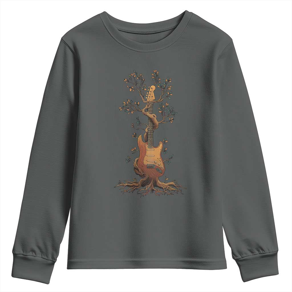 Nature Guitar Tree of Life Guitarist Artistic Roots Youth Sweatshirt TS11 Dark Heather Print Your Wear