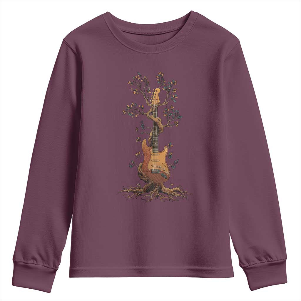 Nature Guitar Tree of Life Guitarist Artistic Roots Youth Sweatshirt TS11 Maroon Print Your Wear