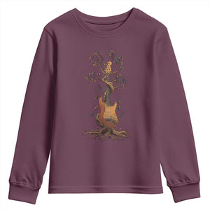 Nature Guitar Tree of Life Guitarist Artistic Roots Youth Sweatshirt TS11 Maroon Print Your Wear