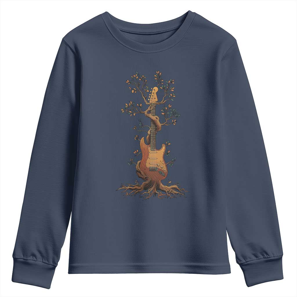 Nature Guitar Tree of Life Guitarist Artistic Roots Youth Sweatshirt TS11 Navy Print Your Wear