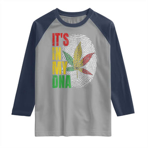 Funny Jamaica Rasta Cannabis Weed Raglan Shirt Its In My DNA TS11 Sport Gray Navy Print Your Wear