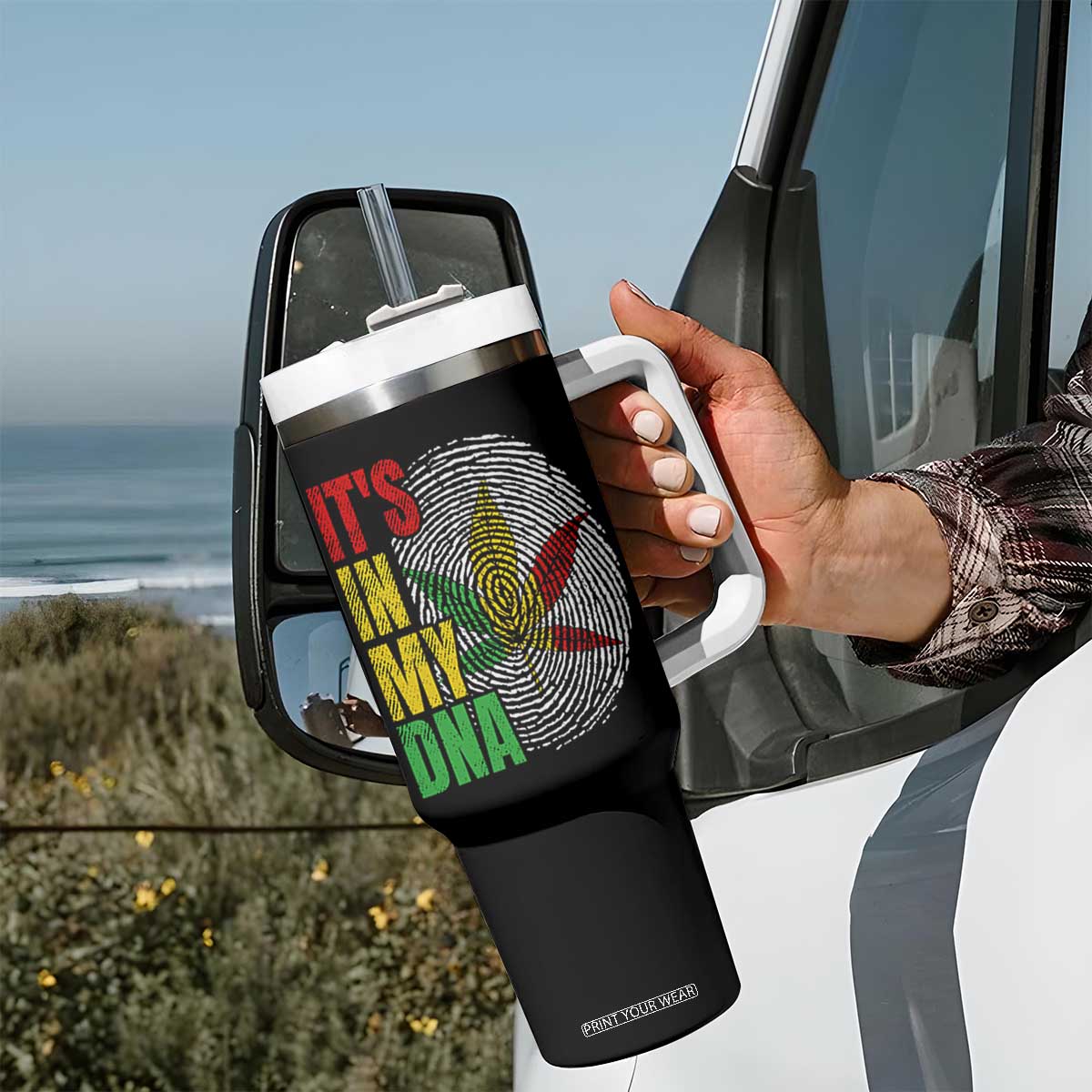 Funny Jamaica Rasta Cannabis Weed Tumbler With Handle Its In My DNA TS11 Print Your Wear