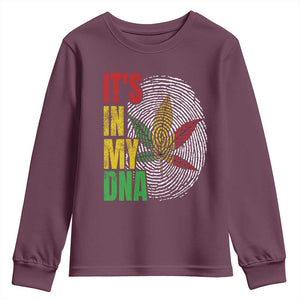 Funny Jamaica Rasta Cannabis Weed Youth Sweatshirt Its In My DNA TS11 Maroon Print Your Wear
