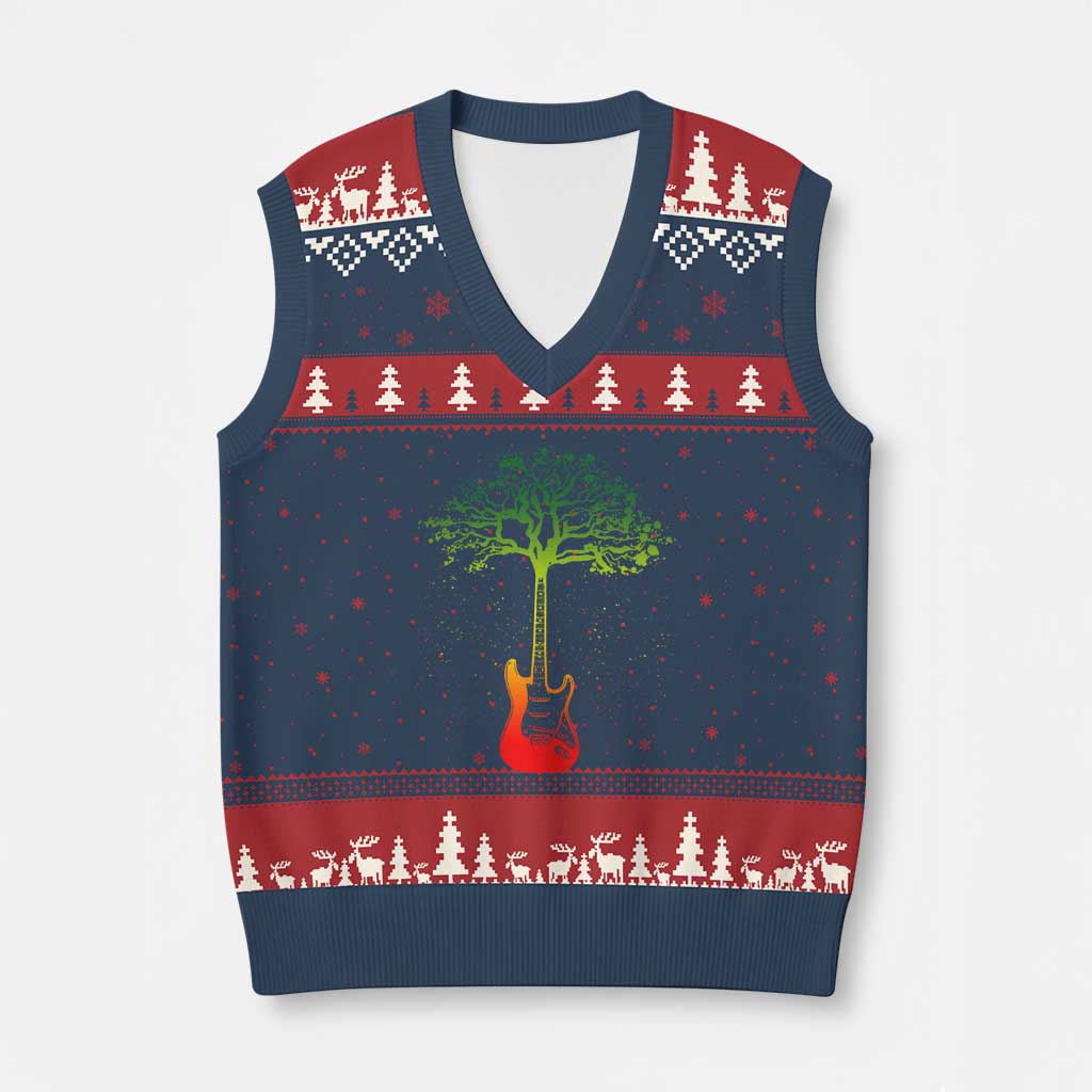 Reggae Music Guitar Rastafarian Roots Rasta Jamaican V-Neck Knit Sweater Vest - Print Your Wear