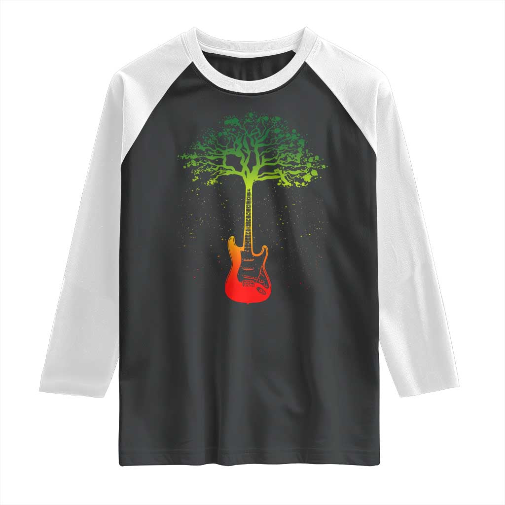 Reggae Music Guitar Rastafarian Roots Rasta Jamaican Raglan Shirt TS11 Black White Print Your Wear