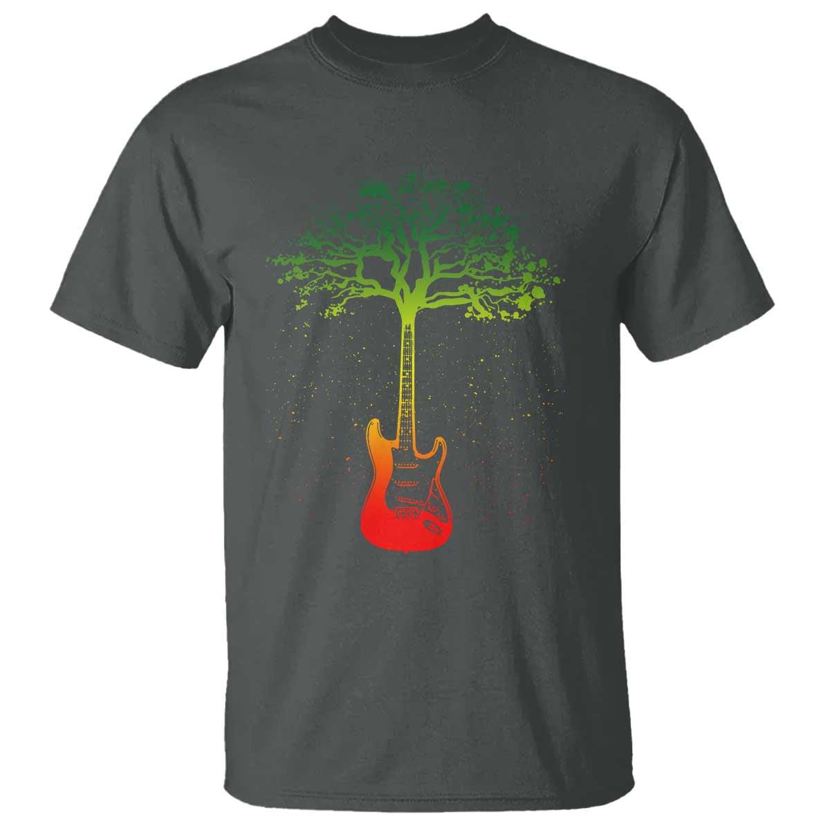 Reggae Music Guitar Rastafarian Roots Rasta Jamaican T Shirt TS11 Dark Heather Print Your Wear