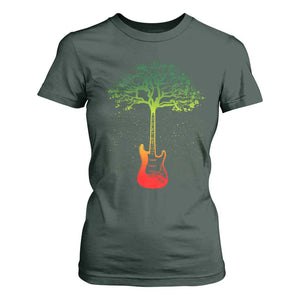 Reggae Music Guitar Rastafarian Roots Rasta Jamaican T Shirt For Women TS11 Dark Forest Green Print Your Wear