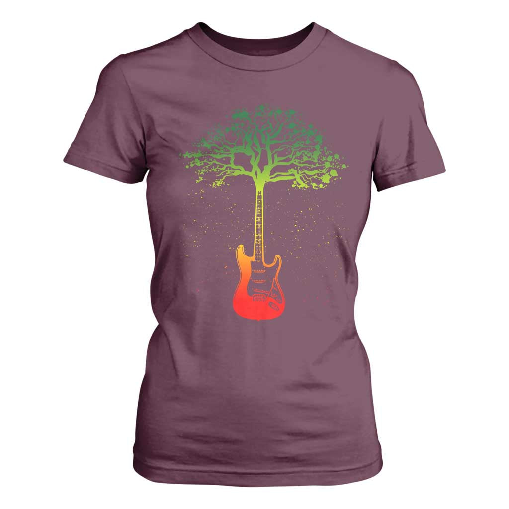 Reggae Music Guitar Rastafarian Roots Rasta Jamaican T Shirt For Women TS11 Maroon Print Your Wear