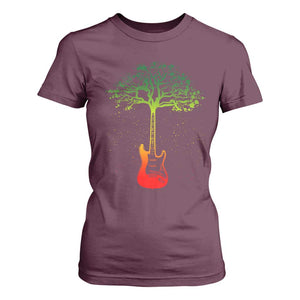 Reggae Music Guitar Rastafarian Roots Rasta Jamaican T Shirt For Women TS11 Maroon Print Your Wear