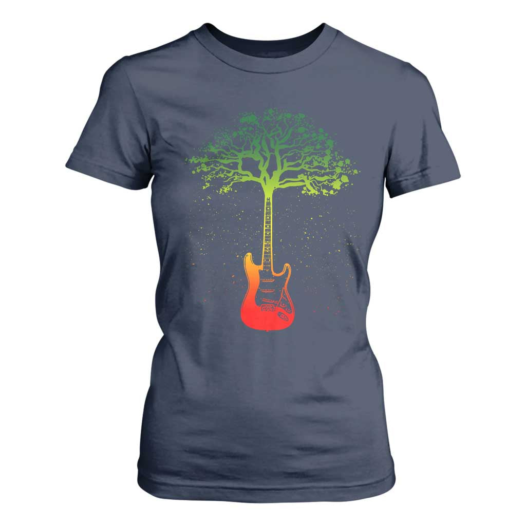 Reggae Music Guitar Rastafarian Roots Rasta Jamaican T Shirt For Women TS11 Navy Print Your Wear