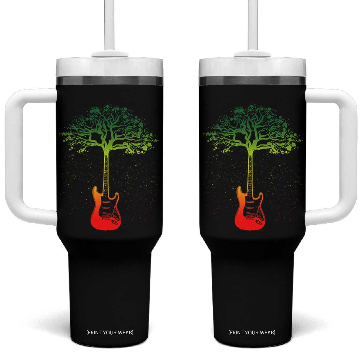 Reggae Music Guitar Rastafarian Roots Rasta Jamaican Tumbler With Handle TS11 One Size: 40 oz Black Print Your Wear