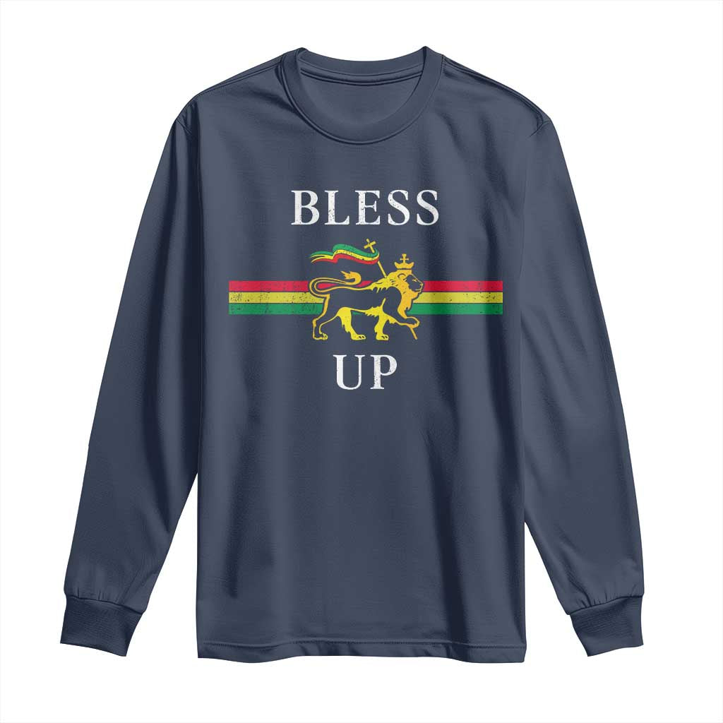 Bless Up Long Sleeve Shirt Rastafari Lion Of Judah Reggae Music TS11 Navy Print Your Wear