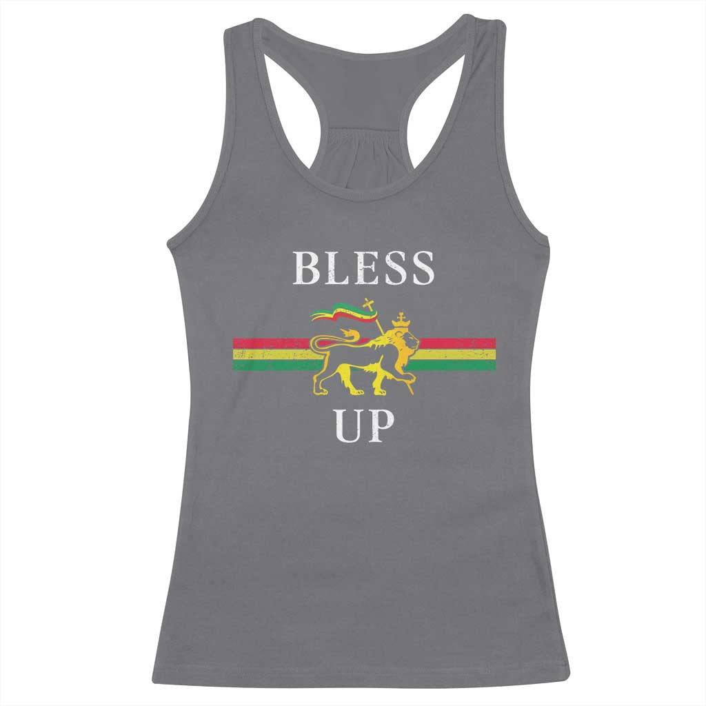 Bless Up Racerback Tank Top Rastafari Lion Of Judah Reggae Music TS11 Charcoal Print Your Wear