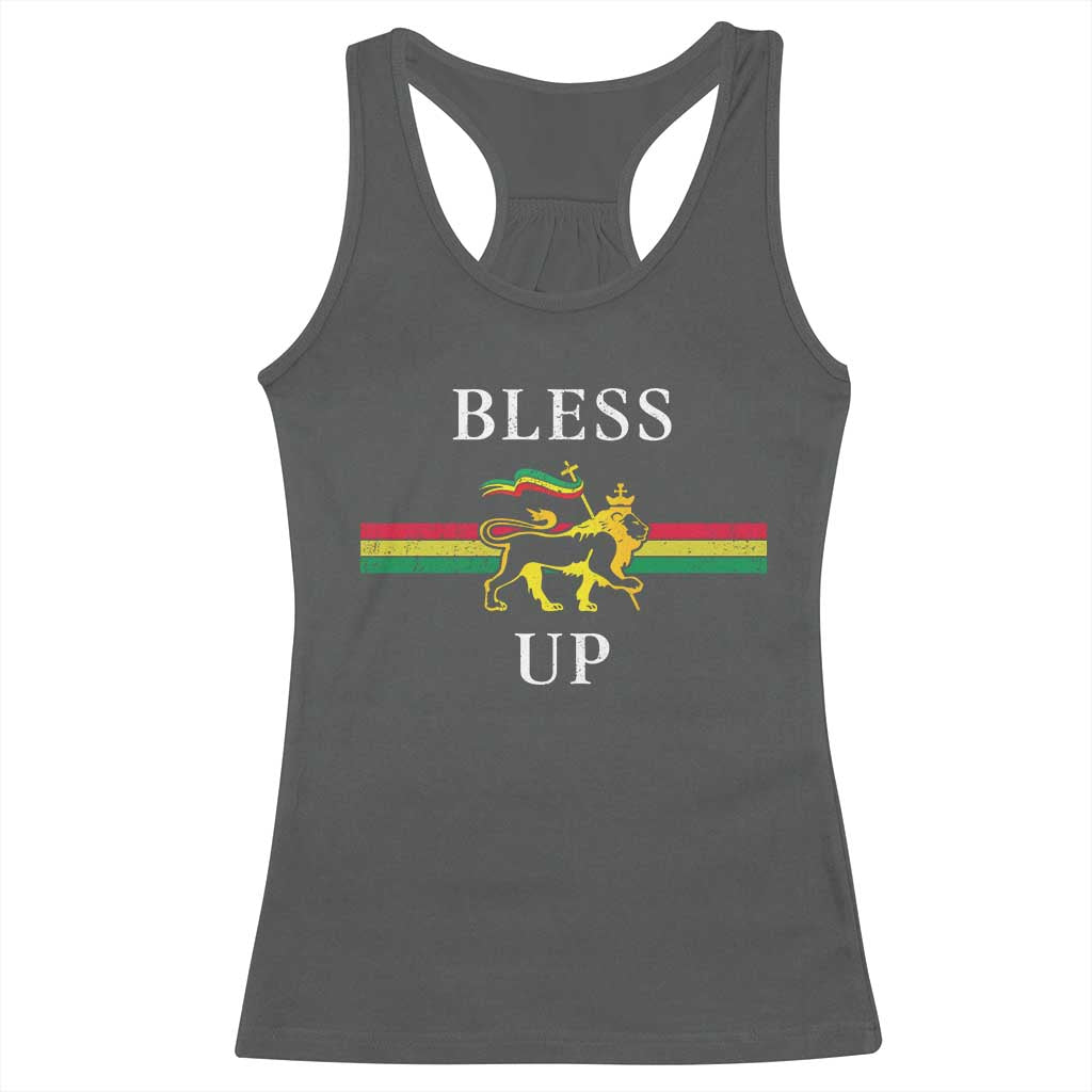Bless Up Racerback Tank Top Rastafari Lion Of Judah Reggae Music TS11 Dark Heather Print Your Wear