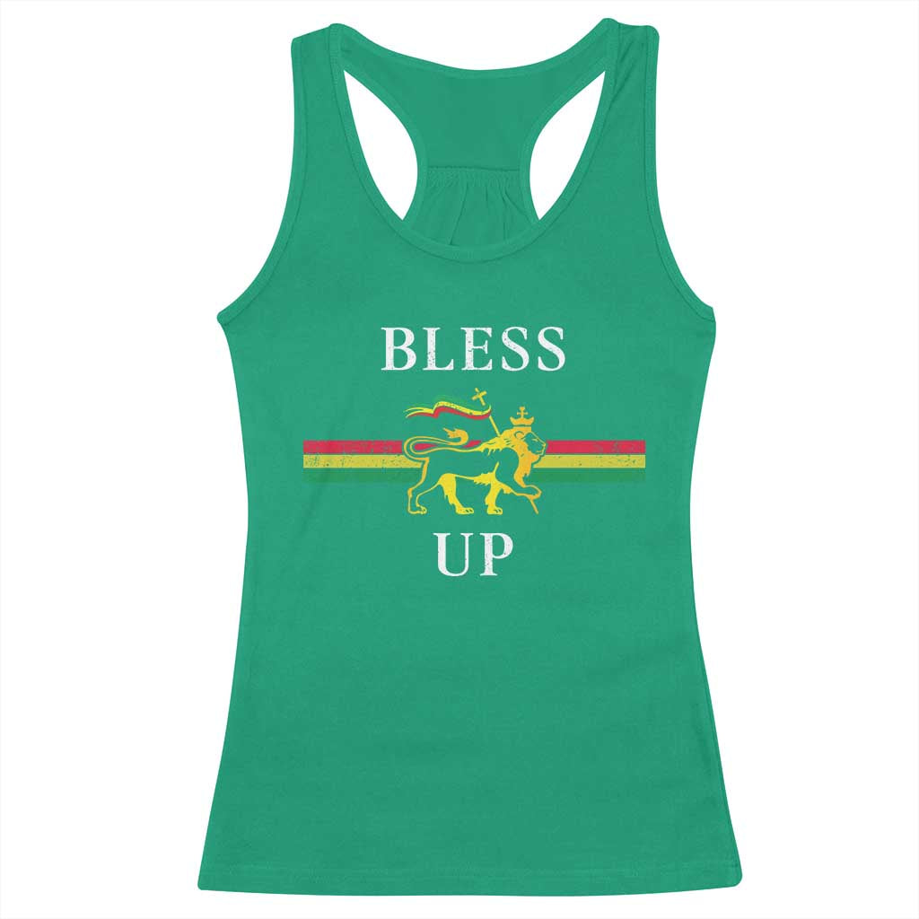 Bless Up Racerback Tank Top Rastafari Lion Of Judah Reggae Music TS11 Irish Green Print Your Wear