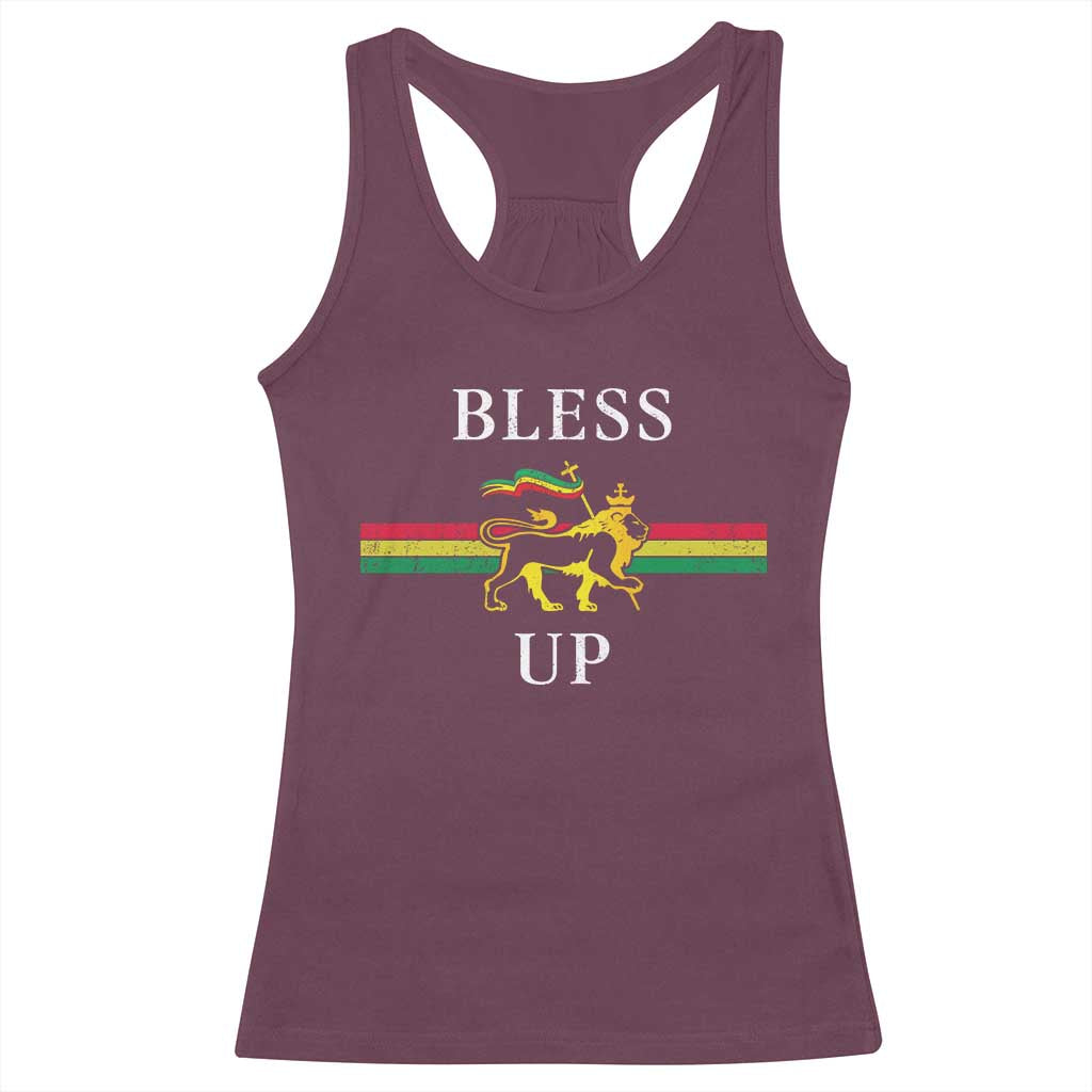 Bless Up Racerback Tank Top Rastafari Lion Of Judah Reggae Music TS11 Maroon Print Your Wear