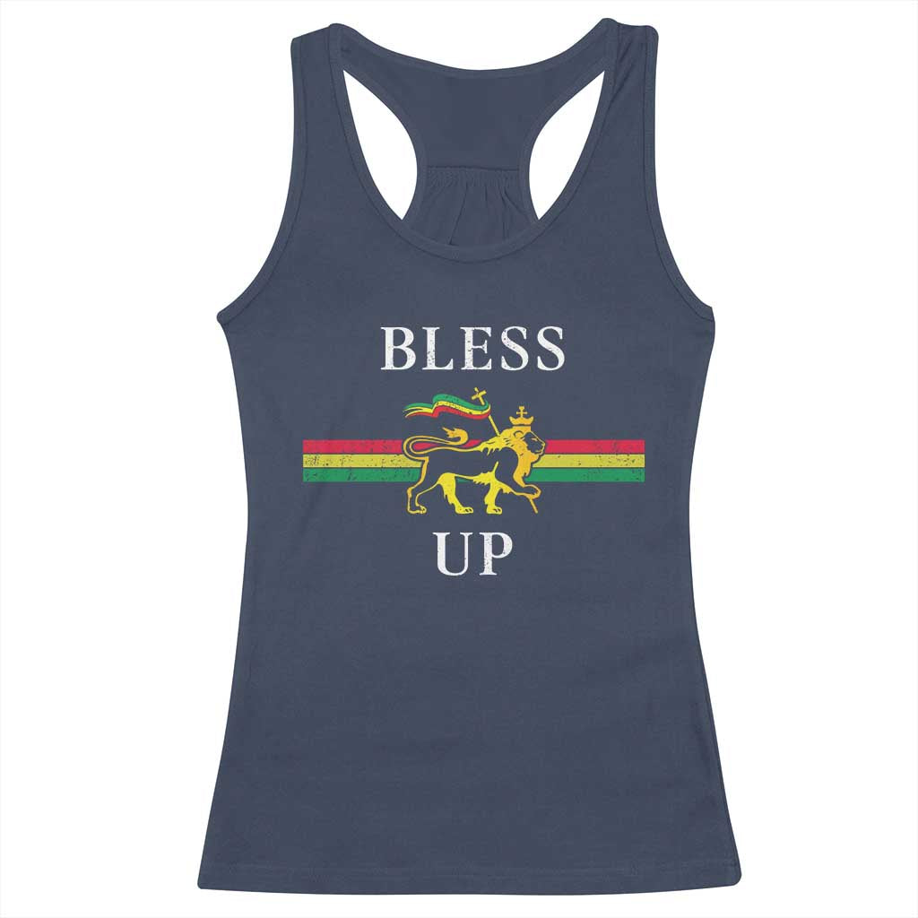 Bless Up Racerback Tank Top Rastafari Lion Of Judah Reggae Music TS11 Navy Print Your Wear