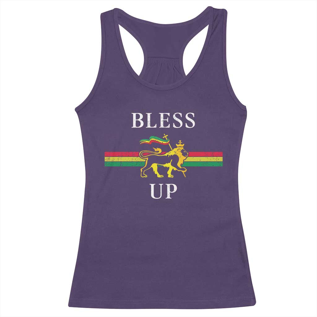 Bless Up Racerback Tank Top Rastafari Lion Of Judah Reggae Music TS11 Purple Print Your Wear
