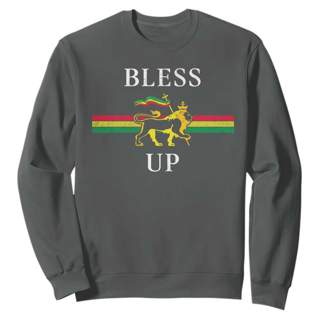 Bless Up Sweatshirt Rastafari Lion Of Judah Reggae Music TS11 Dark Heather Print Your Wear
